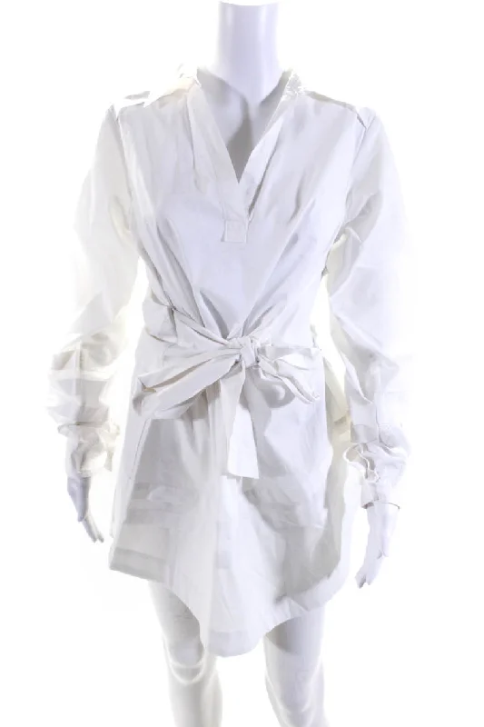 Can't Miss Jonathan Simkhai Womens Side Zip Collared Belted Shirt Dress White
