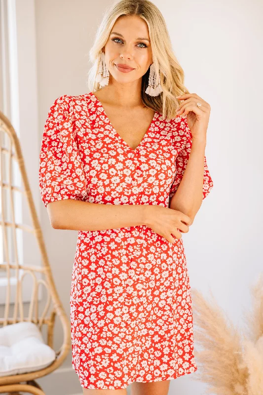 Discount Days Step It Up Tomato Red Ditsy Floral Dress