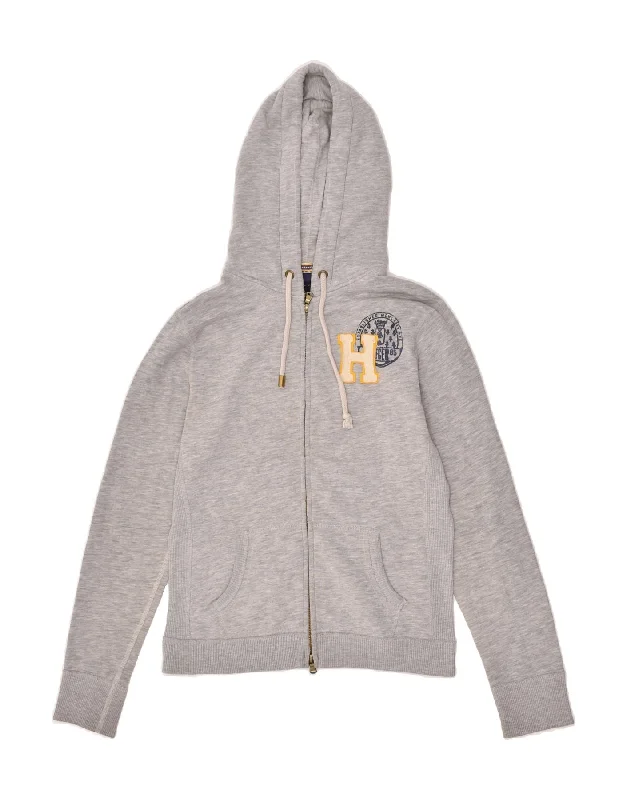 Don't Wait TOMMY HILFIGER Womens Zip Hoodie Sweater UK 10 Small Grey Cotton