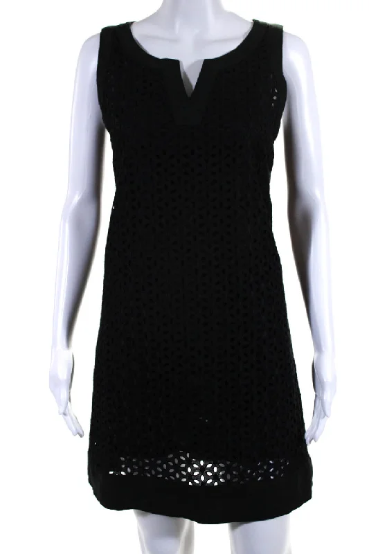 Special Price Sartoria Saracena Womens Linen Eyelet Sleeveless Shift Dress Black