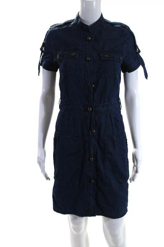 Can't Miss Lanvin Womens Blue Chambray Crew Neck Short Sleeve Denim Shirt Dress