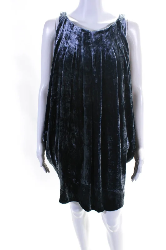 Take Advantage Kelly Wearstler Womens Velour Zipped Sleeveless Draped Blouson Dress Blue