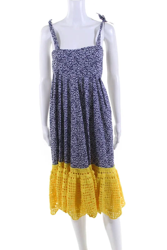 Big Discounts Michaela Buerger Womens Floral Crochet Trim Midi Swing Dress Blue