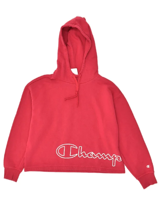 Discount Days CHAMPION Womens Graphic Hoodie Jumper UK 14 Medium Pink Cotton