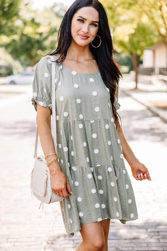 Huge Savings Out Of Your Way Olive Green Polka Dot Dress