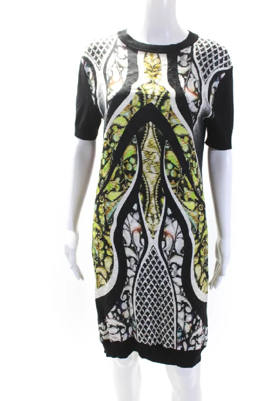 Super Bargain PETER PILOTTO Womens Silk Abstract Round Neck Short Sleeve Dress Black Super Bargain PETER PILOTTO Womens Silk Abstract Round Neck Short Sleeve Dress Black