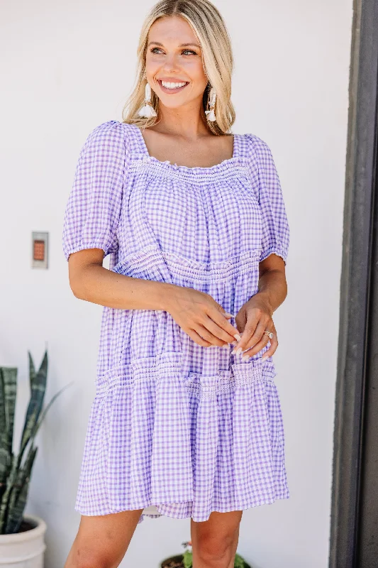 Closeout Sunshiny Day Lilac Purple Gingham Dress