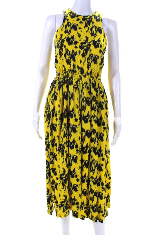 Friends and Family Sale Yigal Azrouel Womens Printed Elastic Waist Midi A Line Dress Navy Yellow Friends and Family Sale Yigal Azrouel Womens Printed Elastic Waist Midi A Line Dress Navy Yellow