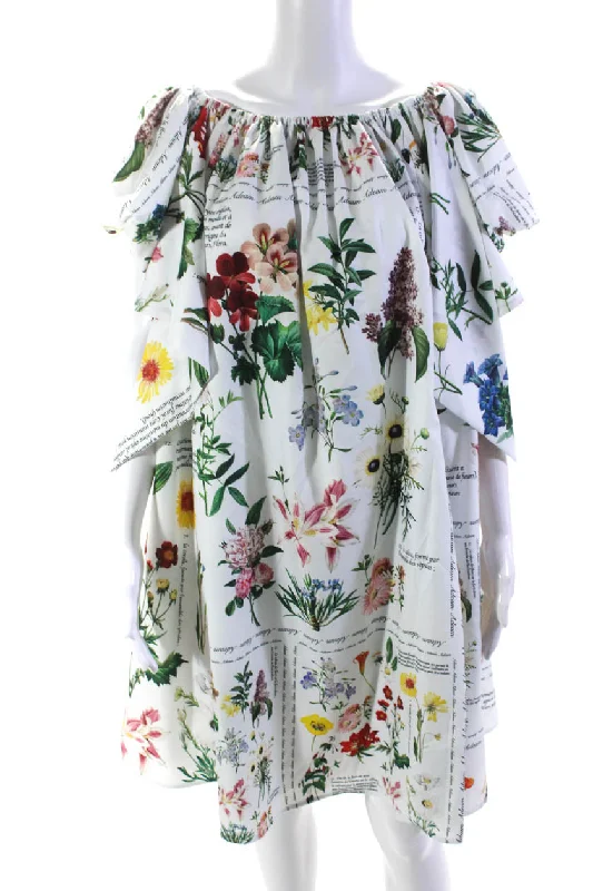 Exclusive Online Offer Adeam Womens Floral Round Neck Short Sleeve Wildflower Dress White Exclusive Online Offer Adeam Womens Floral Round Neck Short Sleeve Wildflower Dress White