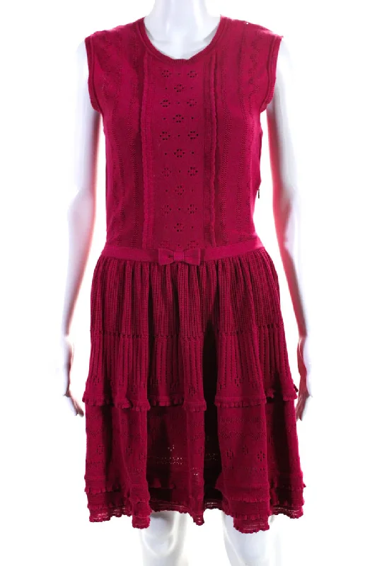Midnight Sale RED Valentino Womens Knit Cut Out Scoop Neck Sleeveless Dress Pink
