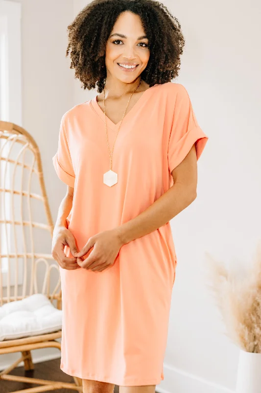 Stock Up and Save Everywhere You Go Coral Orange T-shirt Dress