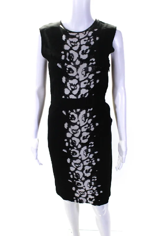 Daily Deals Giambattista Valli Womens Black Printed Crew Neck Sleeveless Shift Dress