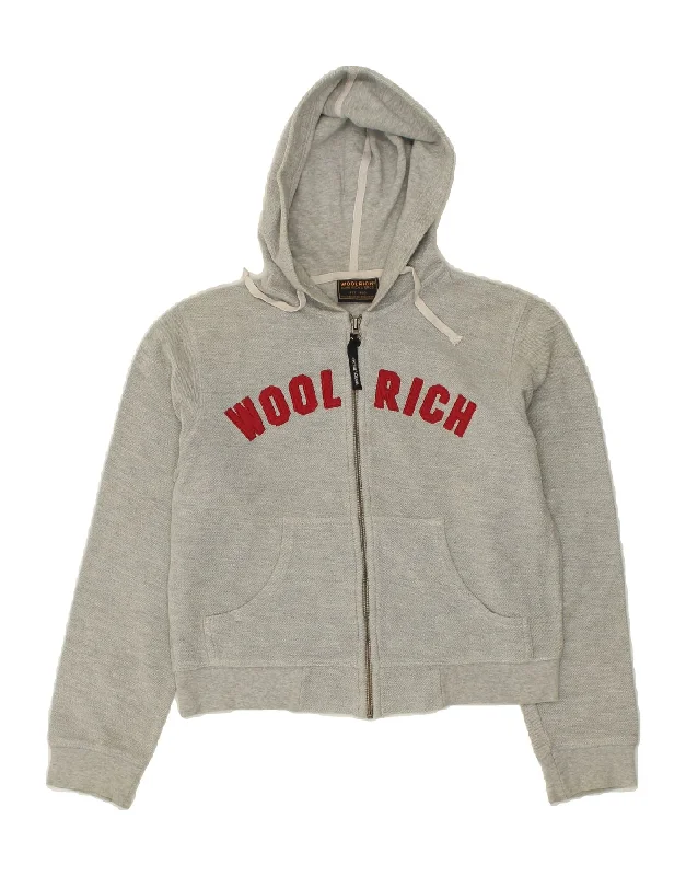 Low Prices WOOLRICH Womens Graphic Zip Hoodie Sweater UK 14 Medium Grey Cotton