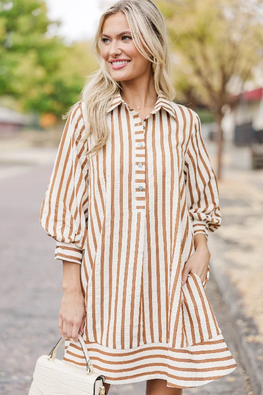 Great Bargains It All Comes Together Brown Striped Dress
