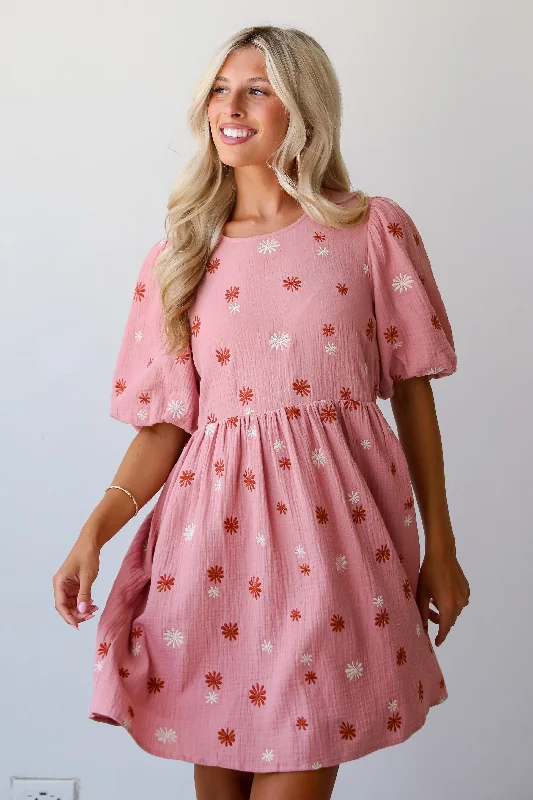 Epic Deals FINAL SALE - Confidently Delightful Mauve Linen Floral Babydoll Mini Dress Epic Deals FINAL SALE - Confidently Delightful Mauve Linen Floral Babydoll Mini Dress