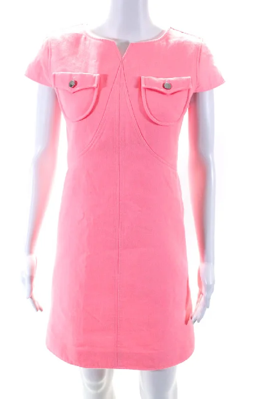 Super Sale Courreges Womens Cap Sleeve Split Crew Neck Sheath Dress Hot Pink