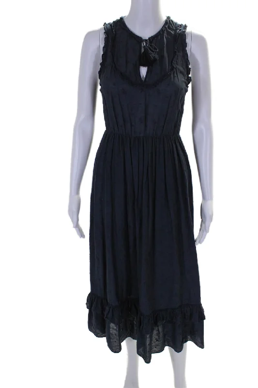 Year-End Sale Ulla Johnson Womens Swiss Dot Sleeveless A Line Dress Navy Blue Cotton