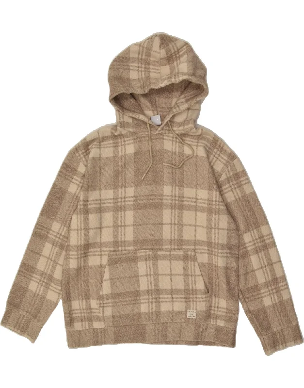 Price Cut ZARA Womens Loose Fit Hoodie Jumper UK 18 XL Beige Plaid Cotton