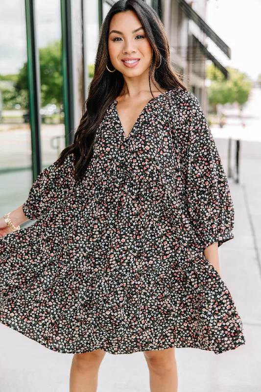 Markdowns Can't Be Outdone Black Ditsy Floral Dress