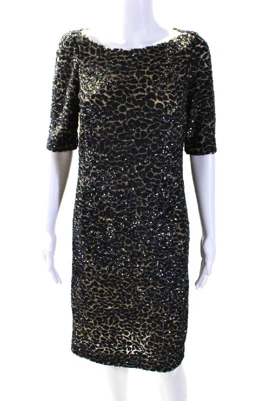 Epic Deals Michael Kors Collection Womens Short Sleeve Mesh Sequin Dress Brown Navy Epic Deals Michael Kors Collection Womens Short Sleeve Mesh Sequin Dress Brown Navy