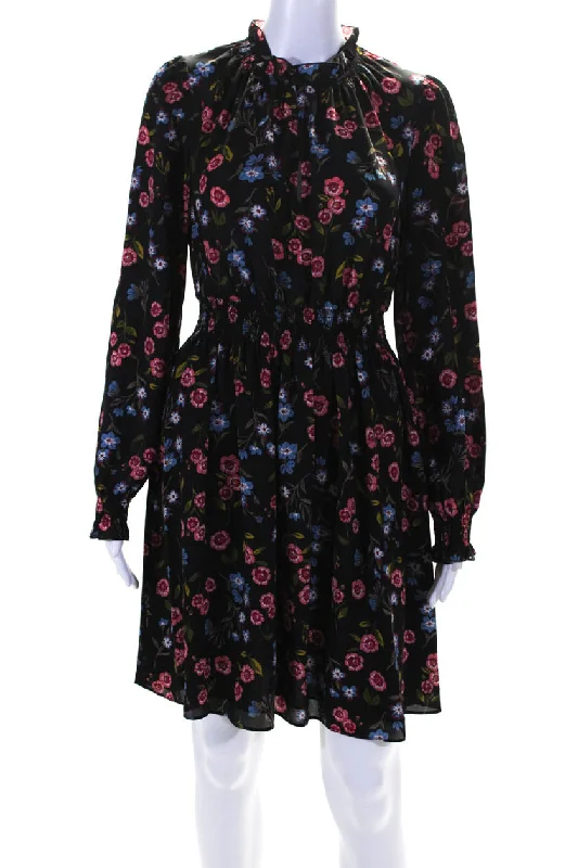 Online Only Kate Spade New York Womens Floral V-Neck Smock Waist Long Dress Black
