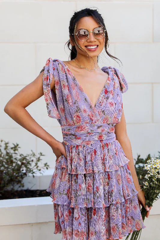 Markdowns FINAL SALE - Truest Romance Purple Plisse Floral Tiered Mini Dress