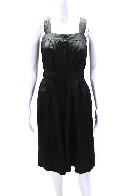Deal of the Week Ulla Johnson Womens Silk Lace Up Button Down A Line Dress Black