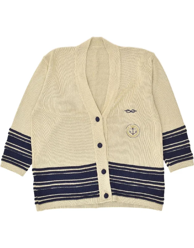 Quick Sale VINTAGE Womens Cardigan Sweater UK 18 XL Beige Colourblock Acrylic