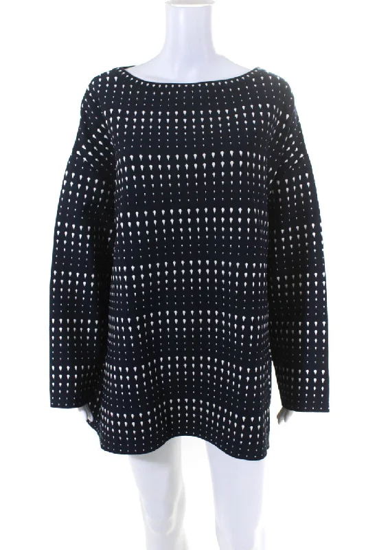 Great Bargains Alaia Womens Spotted Long Sleeved Boat Neck Sheath Dress Dark Blue White