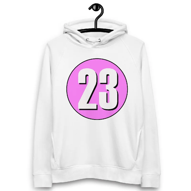 Best Seller Unisex pullover hoodie: White on Pink 23