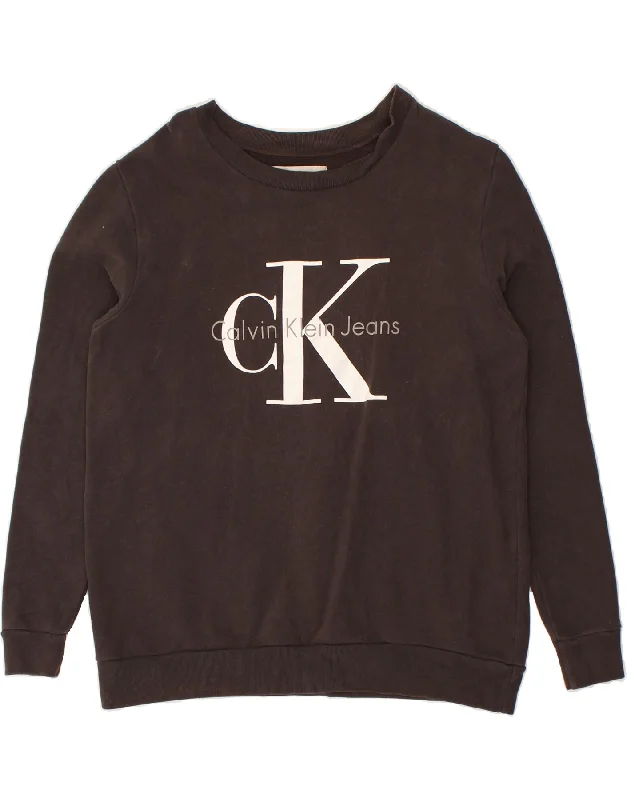 Final Markdown CALVIN KLEIN Womens Graphic Sweatshirt Jumper UK 14 Medium Black Cotton