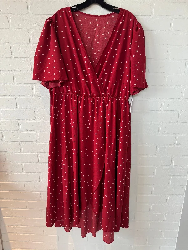 Exclusive Deal Dress Casual Midi By Cme In Red & White, Size: 3x