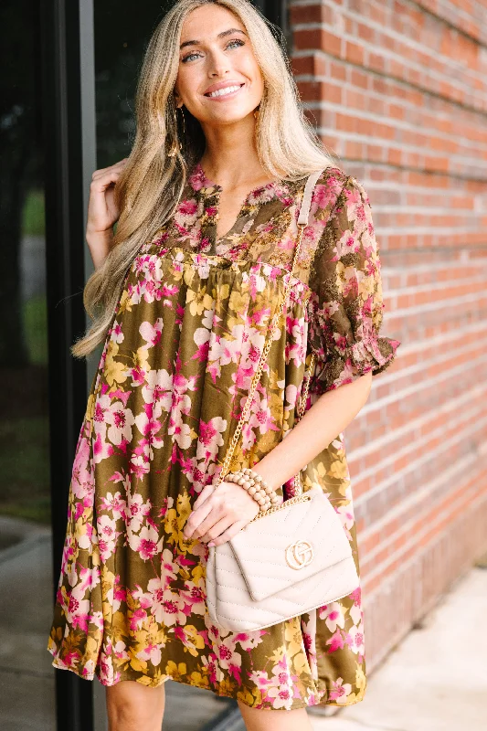 Today Only Mean Something Khaki Brown Floral Dress