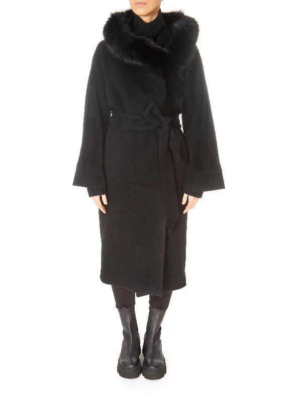 Markdowns Jessimara Long Hooded Wool Blend Coat Black