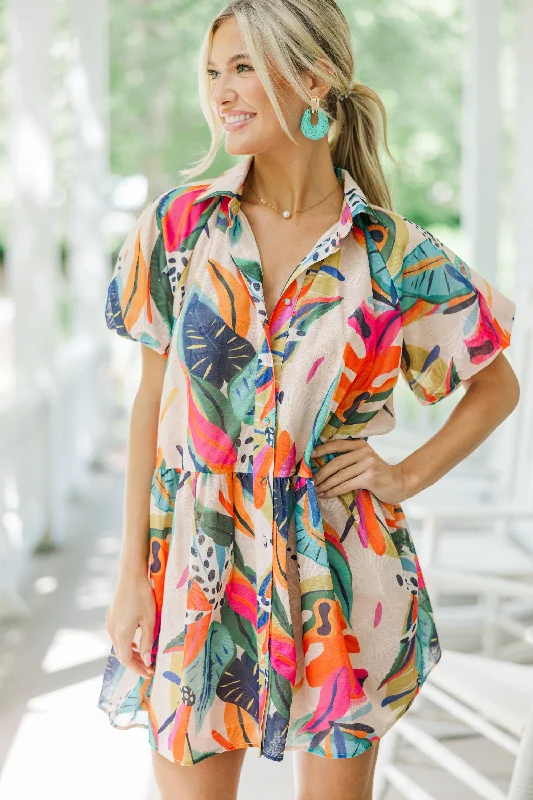 Hot Deal Take Your Word Peach Tropical Dress