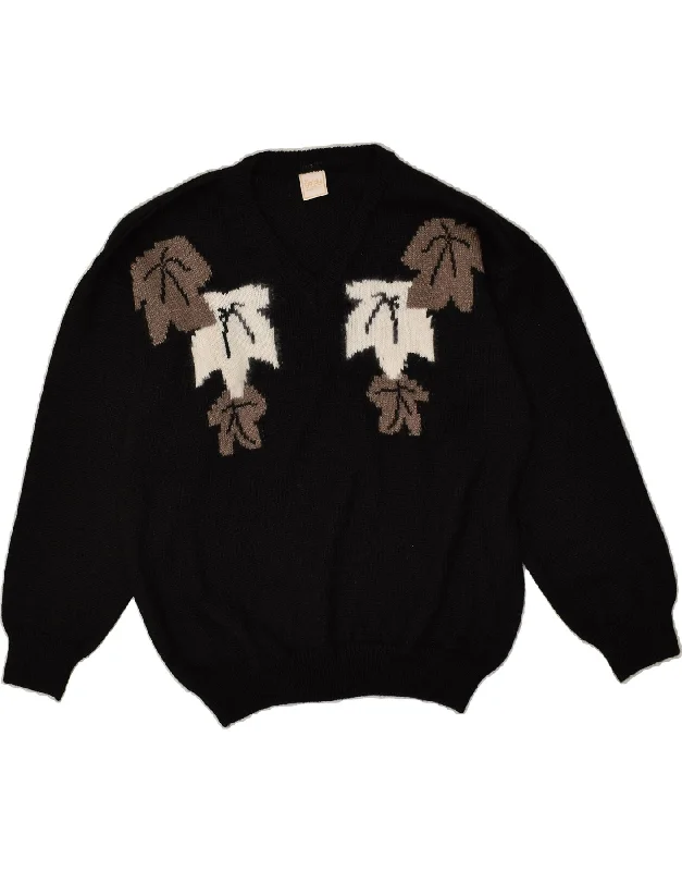 Mega Deal VINTAGE Womens Graphic V-Neck Jumper Sweater IT 44 Medium Black Floral