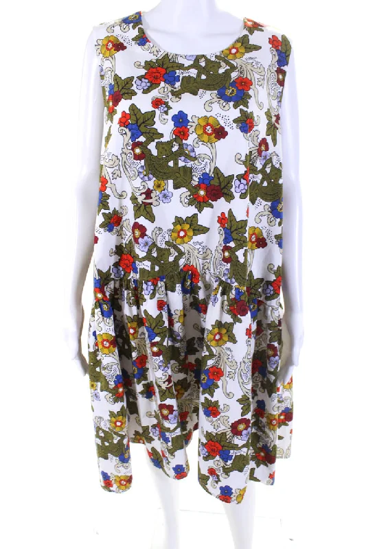 Deal Alert Vivetta Womens Back Zip Sleeveless Floral Shift Dress White Multi