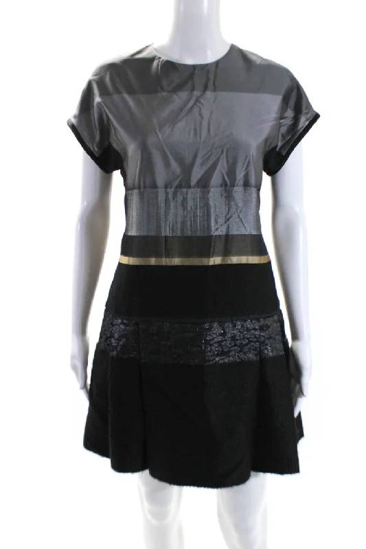 Exclusive Online Offer Victoria Victoria Beckham Womens Back Zip Short Sleeve Dress Gray Black Exclusive Online Offer Victoria Victoria Beckham Womens Back Zip Short Sleeve Dress Gray Black