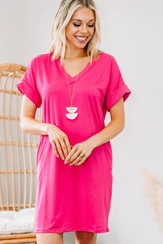 Buy More, Save More Everywhere You Go Fuchsia Pink T-shirt Dress