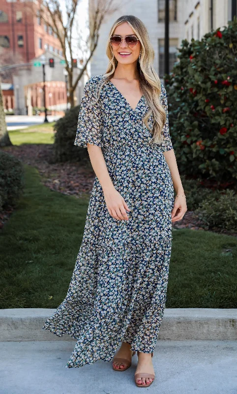 Extra Savings FINAL SALE - Deeply Darling Navy Floral Maxi Dress