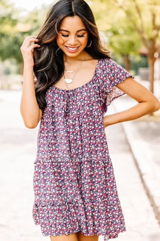 Don’t Miss Out Ask Away Plum Purple Ditsy Floral Mini Dress