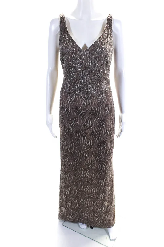 Deal of the Week Badgley Mischka Womens Back Zip V Neck Crystal Beaded Silk Gown Brown Deal of the Week Badgley Mischka Womens Back Zip V Neck Crystal Beaded Silk Gown Brown