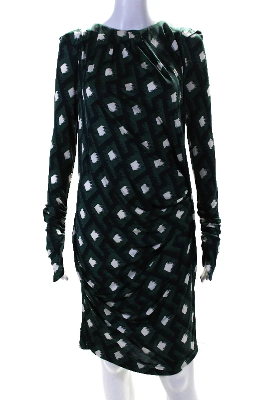 Deal of the Week PETER PILOTTO Womens Geometric Print Long Sleeve Wiggle Dress Blue Green