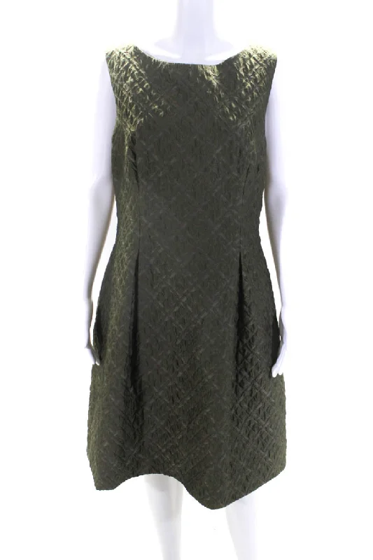 Great Deals Lela Rose Womens Green Wool Textured Crew Neck Sleeveless Shift Dress