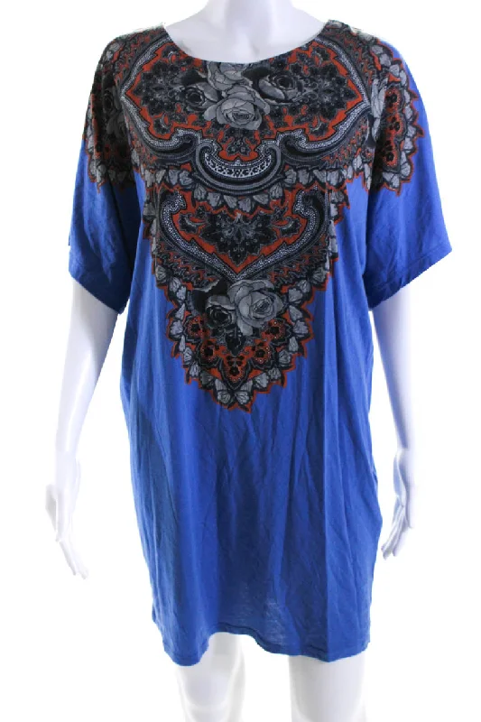 Super Bargain Stella McCartney Womens Floral Print Shirt Dress Blue Cotton