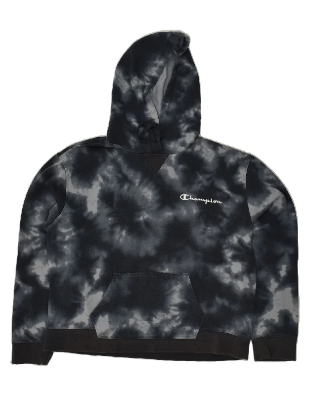 Final Clearance CHAMPION Womens Hoodie Jumper UK 20 2XL Navy Blue Tie Dye Cotton