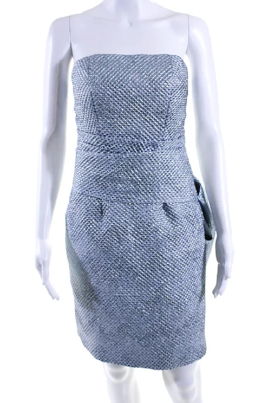 Deep Discounts Rubin Singer Womens Back Zip Strapless Metallic Dot Brocade Dress Blue Deep Discounts Rubin Singer Womens Back Zip Strapless Metallic Dot Brocade Dress Blue