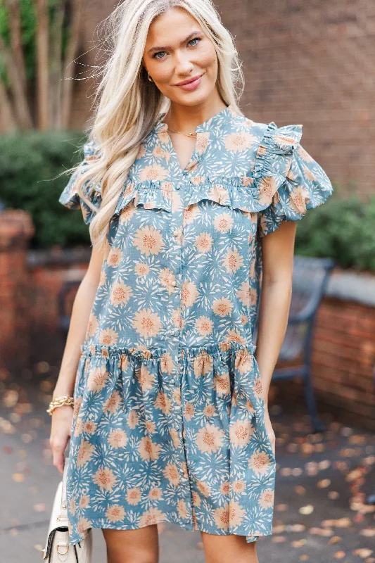 Lowest Prices Bring It On Home Dusty Blue Floral Dress