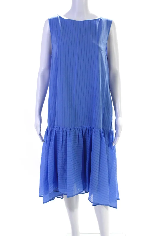 Shop and Save Adeam Oceanic Women's Round Neck Sleeveless Tiered Midi Dress Blue
