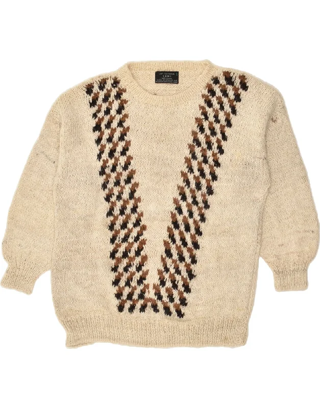 Factory Direct Sale VINTAGE Womens Crew Neck Jumper Sweater UK 16 Large Beige Wool